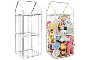 TOPHDY Stuffed Animal Storage Toy Organizer - Stuffed Animal Zoo with Lights - Metal Large Storage Cage for Nursery Playroom Bedroom (White Large)