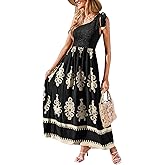 CUPSHE Women's Smocked One Shoulder Summer Dresses Sleeveless Vacation Maxi Dress Long Beach Sundress