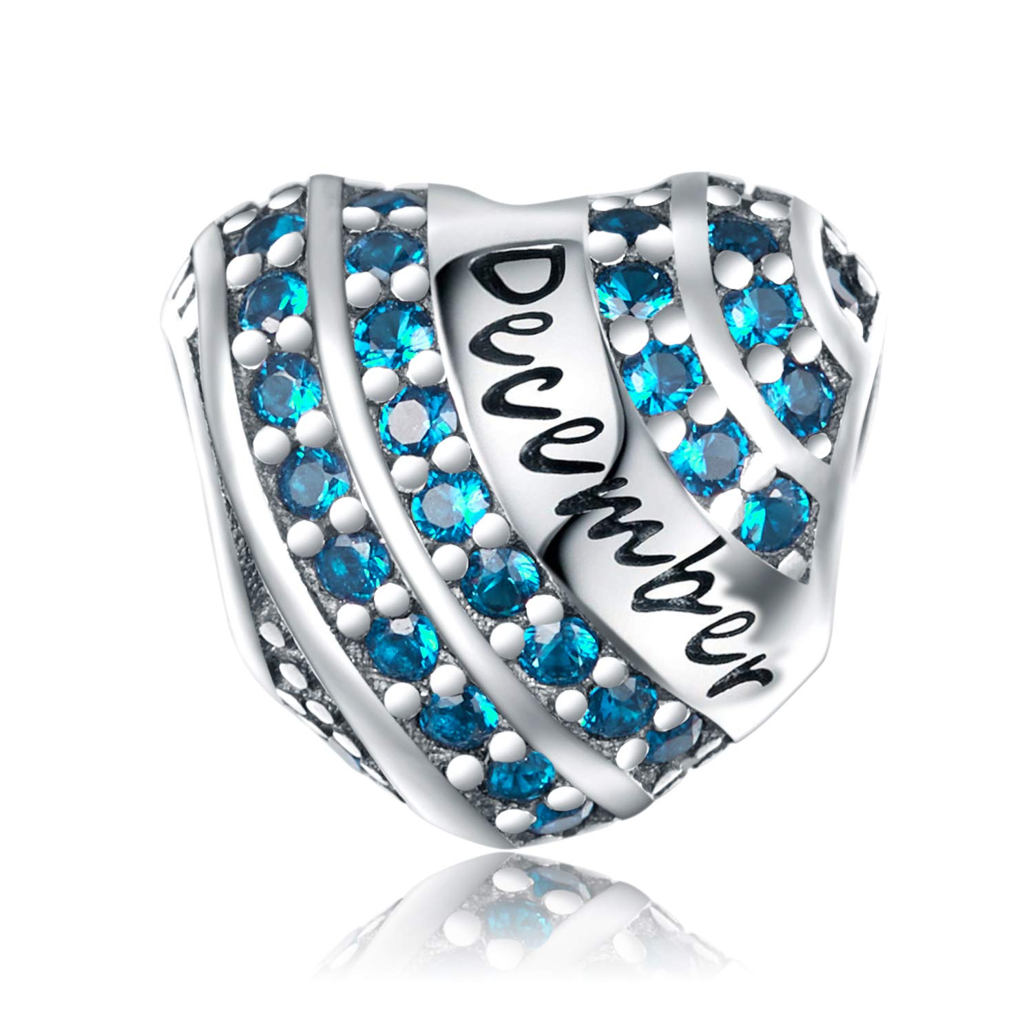 YOUFENG Jewellery S925 Sterling Silver Birthstone Charms Fit for Pandora Charms Bracelet Love Heart Birthday Gifts Crystal Charm