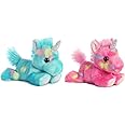 Aurora Bundle of 2 Stuffed Beanbag Animals - Blueberry Ripple Unicorn & Jelly Roll Unicorn, Blue/Pink, Multicolor