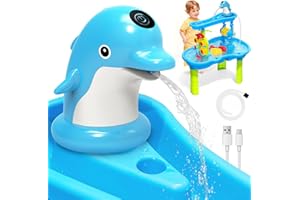 NIBBaNACAL Water Table Pump for Kids & Toddlers, Dolphin Rechargeable Continuous Flow, IPX7 Waterproof, Strong Adhesive Base,