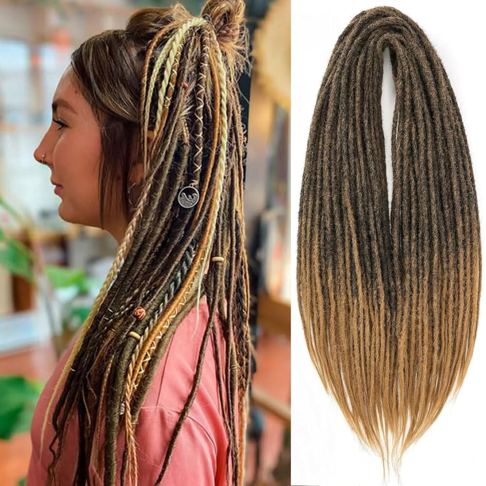 PORSMEER 10 Strands/Pack Ombre Blonde Synthetic Dreadlocks Extensions,Handmade Hippie Dreadlock 0.6 Width Soft Dreads Hair Reggae Style Locs Crochet Braiding Hair for Women or Mens,24 inch — image 1