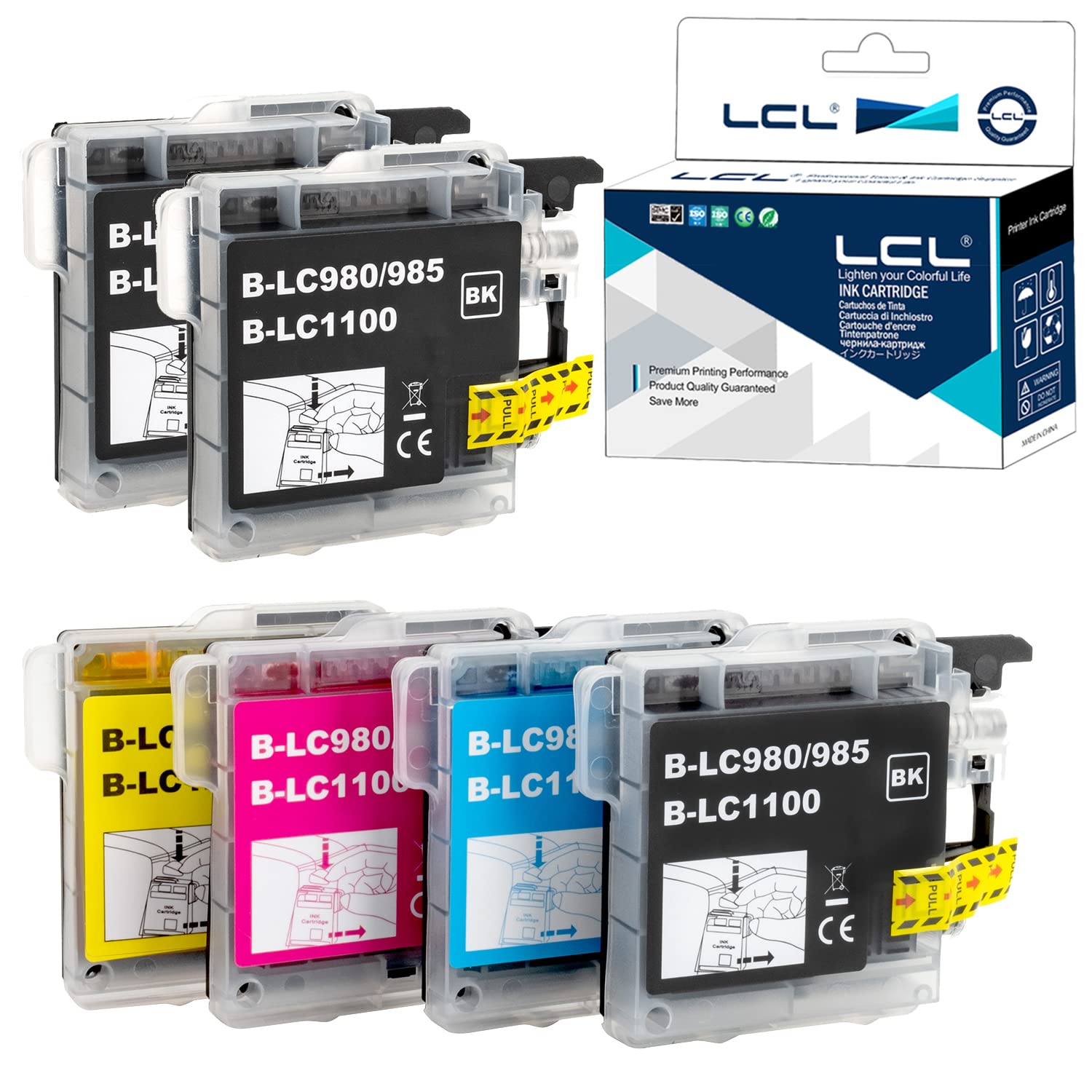 LCL LC980 Ink Cartridge Replacement for Brother LC980 LC1100 LC1100BK LC1100C LC1100M LC1100Y for DCP-J140W 145C 165C 185C 195C 197C 365CN 375CW 385C 390CN DCP-377CW (6Pack 3K CMY)