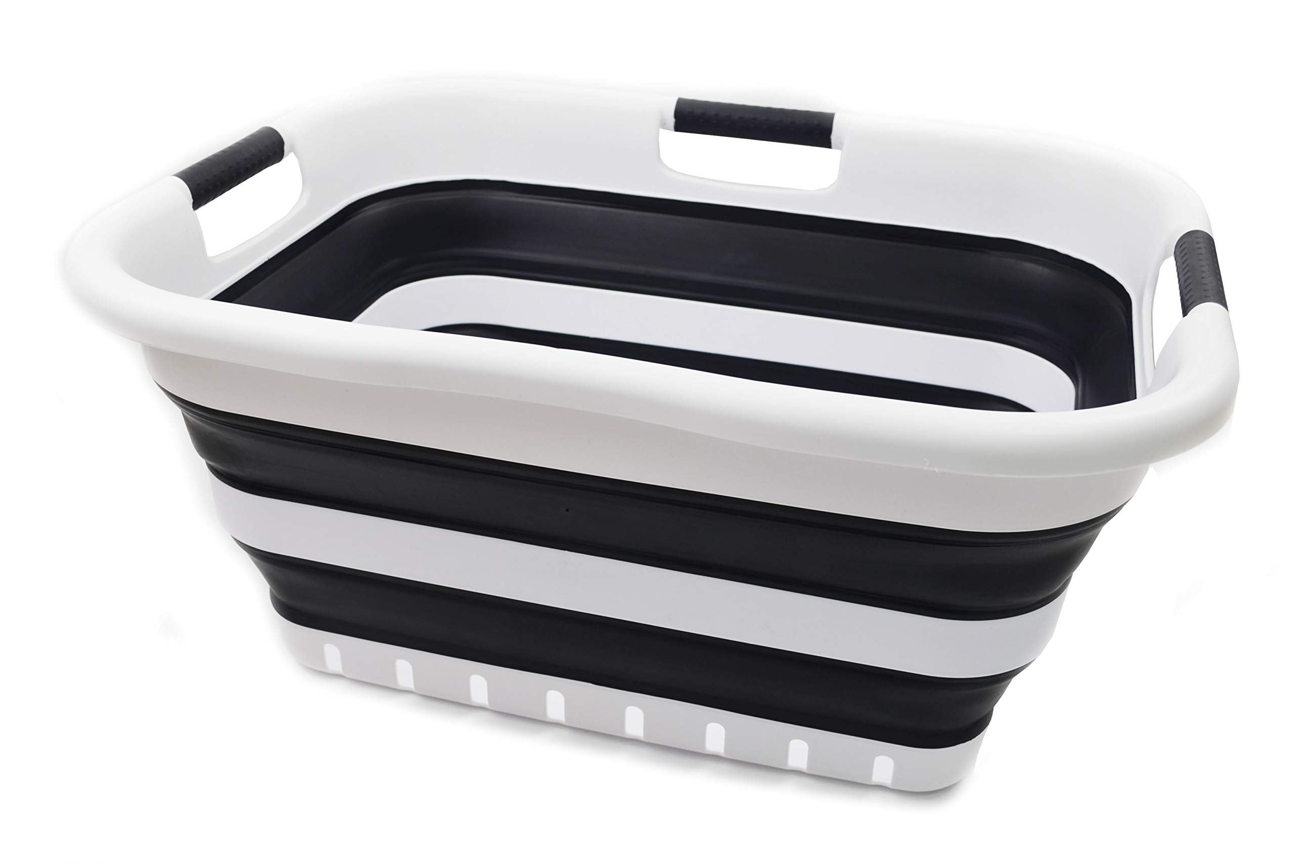 SAMMART 41L Collapsible 3 Handled Plastic Laundry Basket - Foldable Pop Up Storage Container/Organizer - Portable Washing Tub - Space Saving Hamper/Basket (Black, 1)