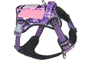 BUMBIN Tactical Pet Walking Harness with Handle for Medium Dogs, Adjustable, Famous TIK Tok Fit Smart Reflective No Pull Vest for Training, Purple M