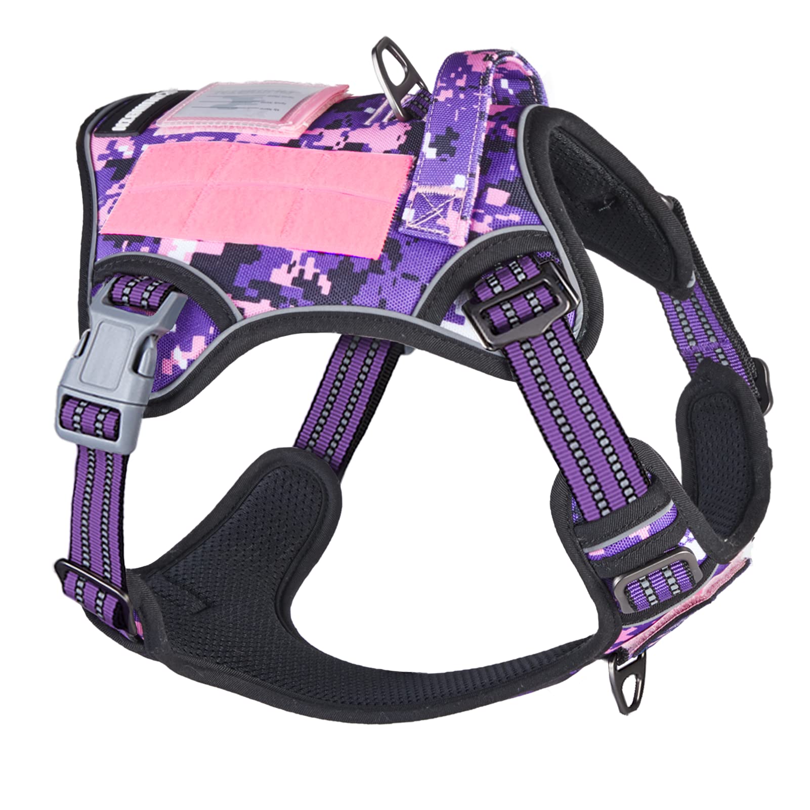 BUMBIN Tactical Dog Harness for Small Dogs No Pull, Famous TIK Tok No Pull Puppy Harness, Fit Smart Reflective Pet Walking Harness for Training, Adjustable Dog Vest Harness with Handle Purple Camo S