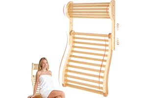 sykart Sauna Backrest with Adjustable Sauna Pillow, Extra Wide & Long for All Body Types, Non-Slip Leather Pads, Flat Bamboo Slats, Sauna Accessories for Far Infrared Sauna, Home Sauna, Spa Room