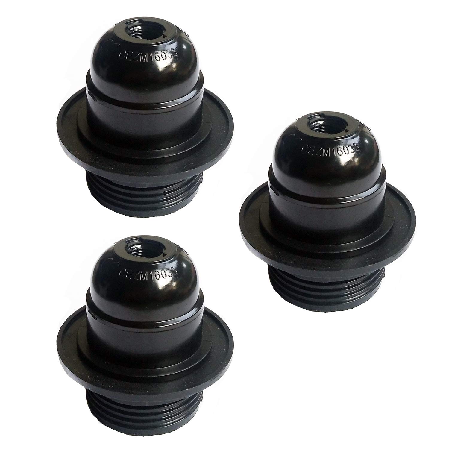 Bakelite Vintage Lamp Light Bulb Holder,FINELED 3 Pcs E27 ES Screw Light Bulb Holder Socket Pendant Fitting Set (Black, With ring)