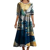 MARSVOVO Trendy Dresses for Women 2025 Classic Fairy Flowy Sundress Relaxed Fit Dress with Side Pockets