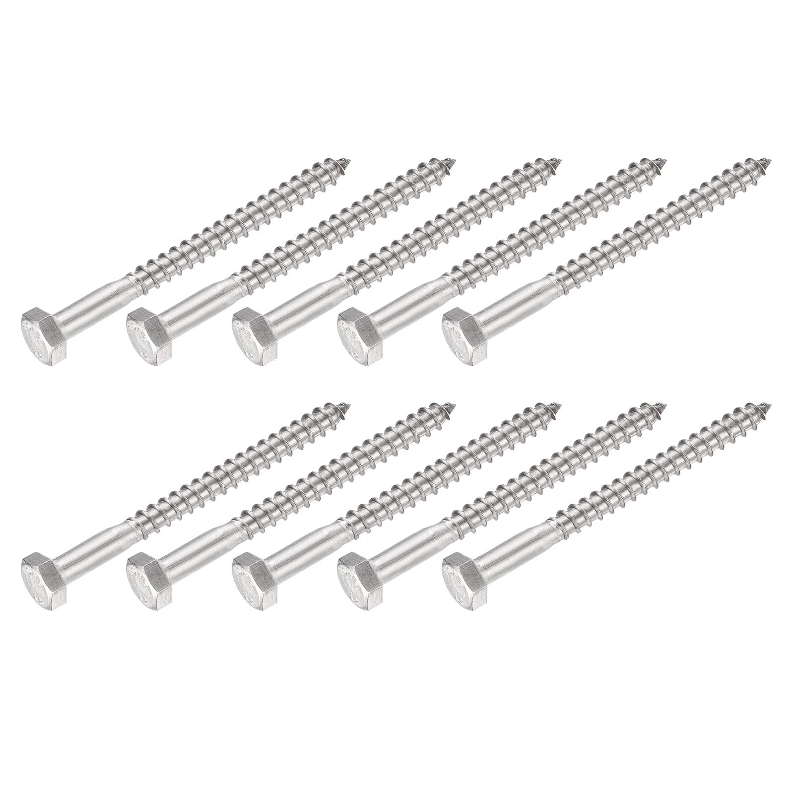 METALLIXITY Hex Lag Screws (M6x75mm)10Pcs, 304 Stainless Steel Self-Tapping Wood Bolts - for Household Applications