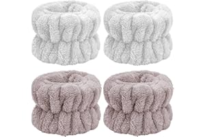 4 Pcs Face Washing Wristbands-Absorbent Wristband for Washing Face Microfiber Wrist Wash Band Towel, Makeup Skincare Yoga Spo