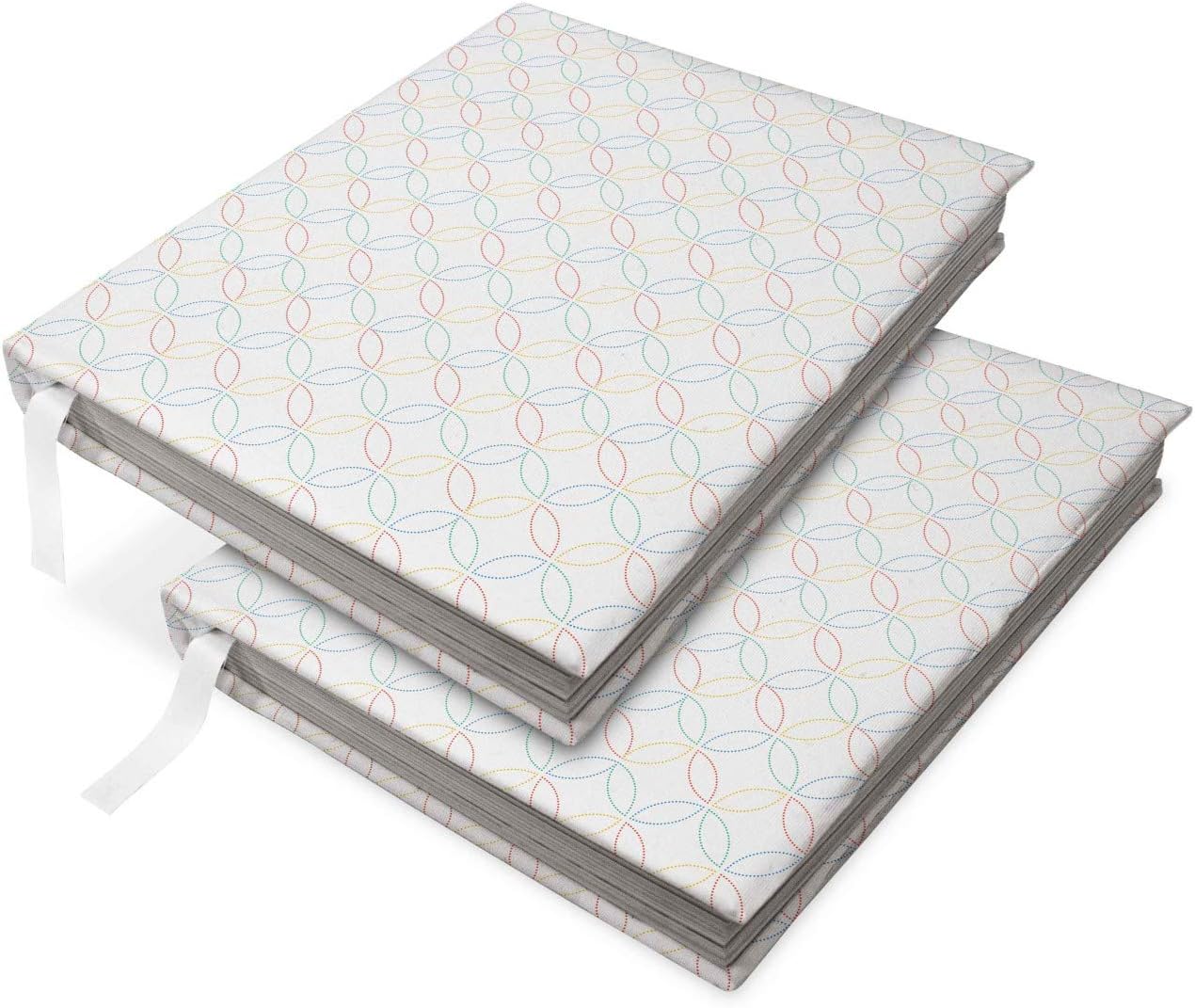 Ambesonne Geometric Fabric Book Cover Set of 2, Pastel Image of Repeated Intersected Circles Formed as Dash Dotted Lines, Stretchable Textbook Protector Non-Adhesive Easy to Use, White Multicolor