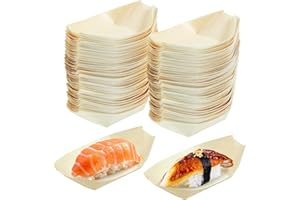 Cabilock 100pcs Disposable Wood Boat Plates, 5inch Sushi Boat Serving Tray Plate Japanese Style Snack Tray for Home Restauran