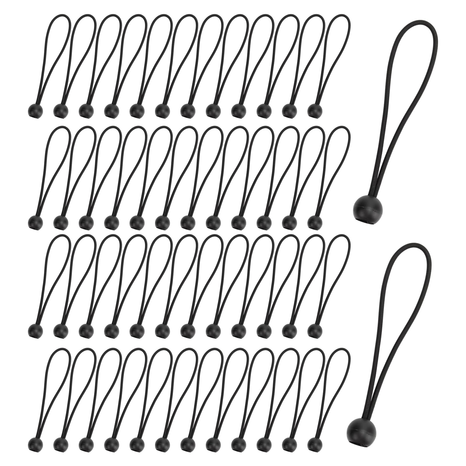 ZEONHAK 50PCS 15cm Bungee Cord with Balls, 6 Inch Black Tarpaulin Bungee Balls, Bungee Strap Ties Ball for Camping Tarp, Household Items, Flag Poles