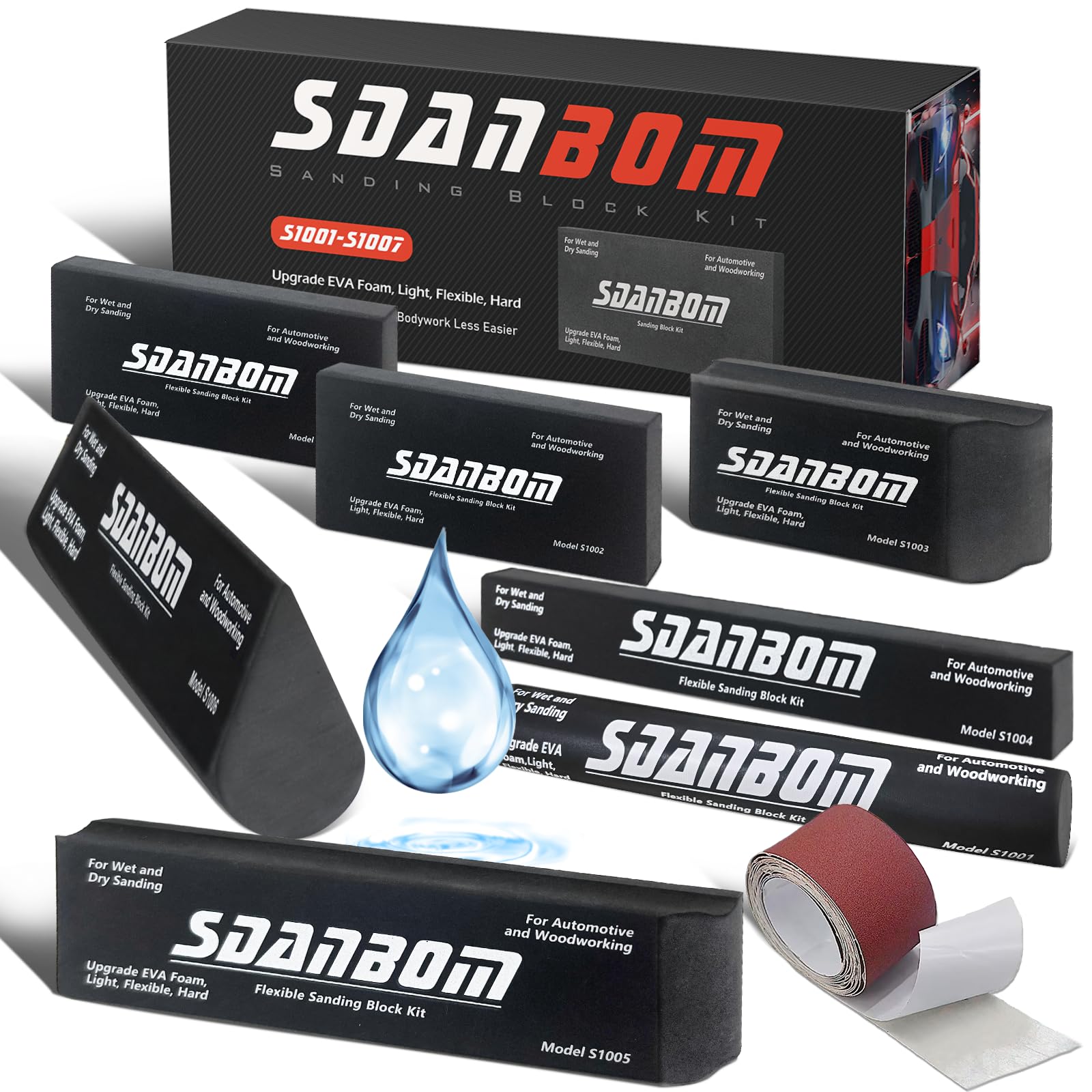 Gasoray 7-Piece Sanding Block Kit – Flexible EVA Foam Blocks, Wet/Dry Use, PSA Surface For Auto Body & Woodworking (2025 Edition)