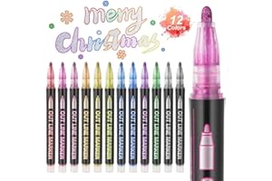 Aenmt 12 Colors Outline Markers, Double Line Shimmer Marker Pens for Christmas Greeting Cards, Scrapbook Crafts, Doodling, DIY Art Crafts, Easter Egg, Metal, Ceramic, Glass, Christmas Decor