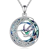 YONFQE Hummingbird Necklace 925 Sterling Silver Moon Pendant Blue Crystal Jewelry Gifts for Women