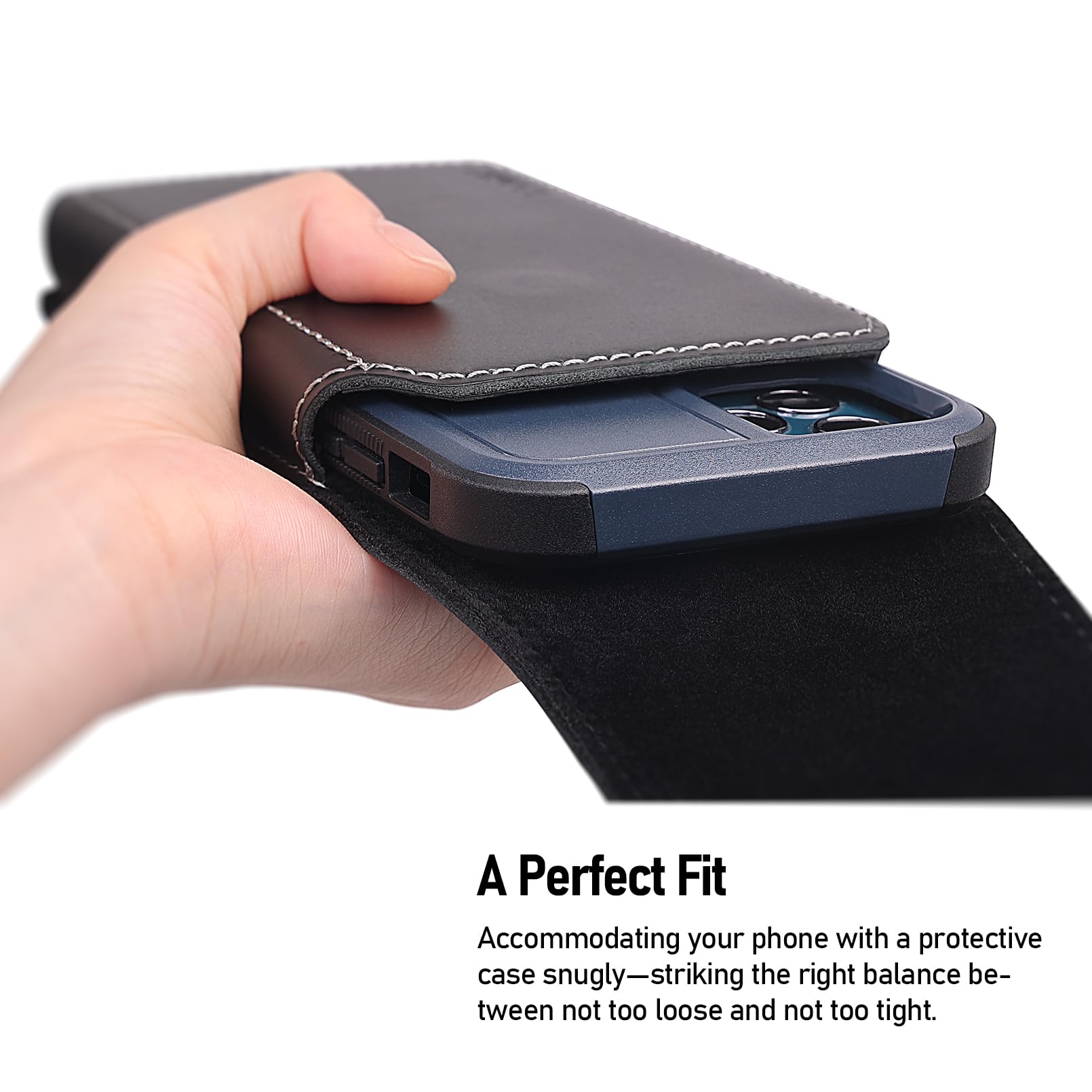 ykooe Genuine Leather Phone Holster Compatible with iPhone 16/15/14/13/12 Pro Max & Plus Models, Galaxy S24/S23/S21 FE -Belt Clip and Magnetic Closure, Black, XL