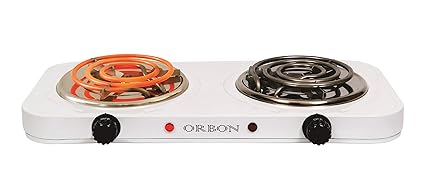 ORBON Double 1100 W + 1100 W with Thermostat G Coil Stove Hot Plate Induction Cooktop/Cookers/Electric Cooking Heater (Ivory)