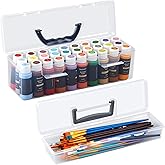 Geelin Clear Paint Storage Box and Paint Brush Storage Box Set, 30 Bottles Capacity Paints Organizer for 2 fl. oz Bottles, Portable Long Brush Holder Boxes, Craft Organizer