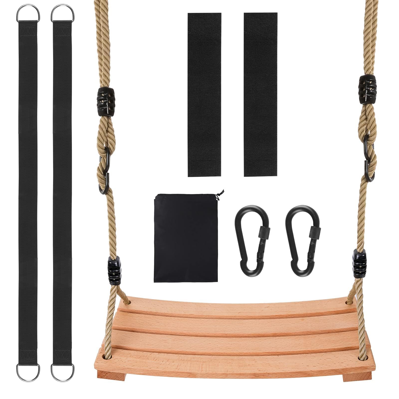 Classic Wooden Tree Swing for Adults and Kids - Indoor/Outdoor Seat With Strong Rope for Garden, Patio, or Front Porch