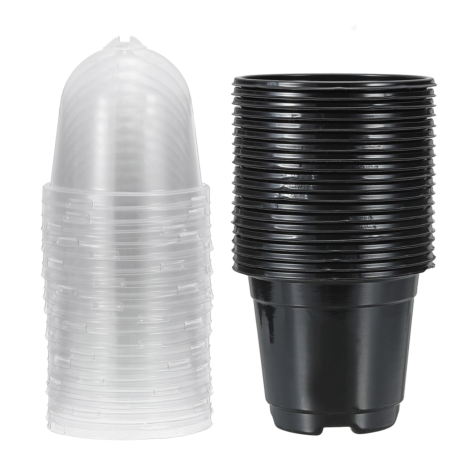 PATIKIL Nursery Pots with Humidity Dome, 20 Sets 3.5" Plastic Gardening Pot Planting Container Cups Plant Starting Pots with Drainage Holes, Black