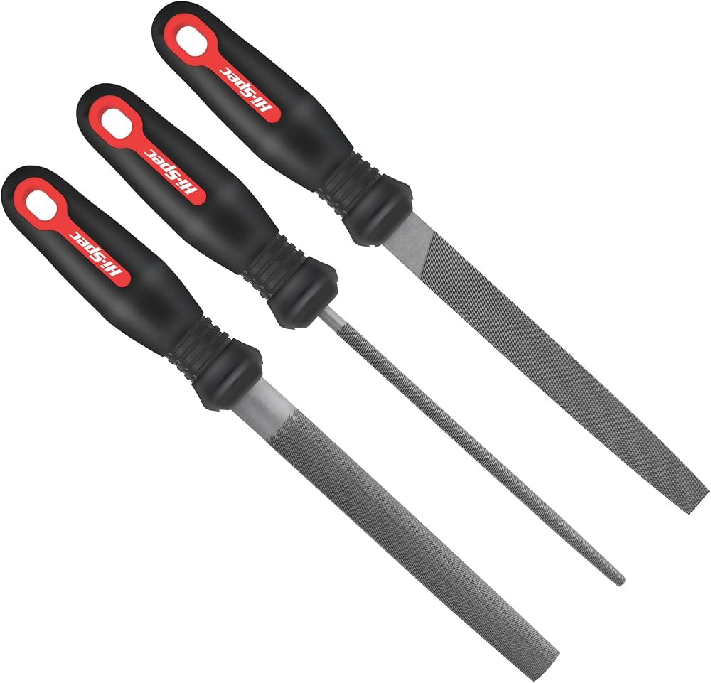 Hi-Spec 3-Piece Metal Hand File Set Flat Round Half-Round 8in/200mm
