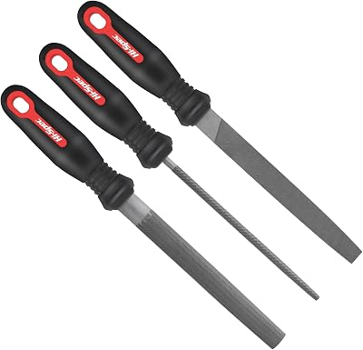 Hi-Spec 3-Piece Metal Hand File Set Flat Round Half-Round 8in/200mm