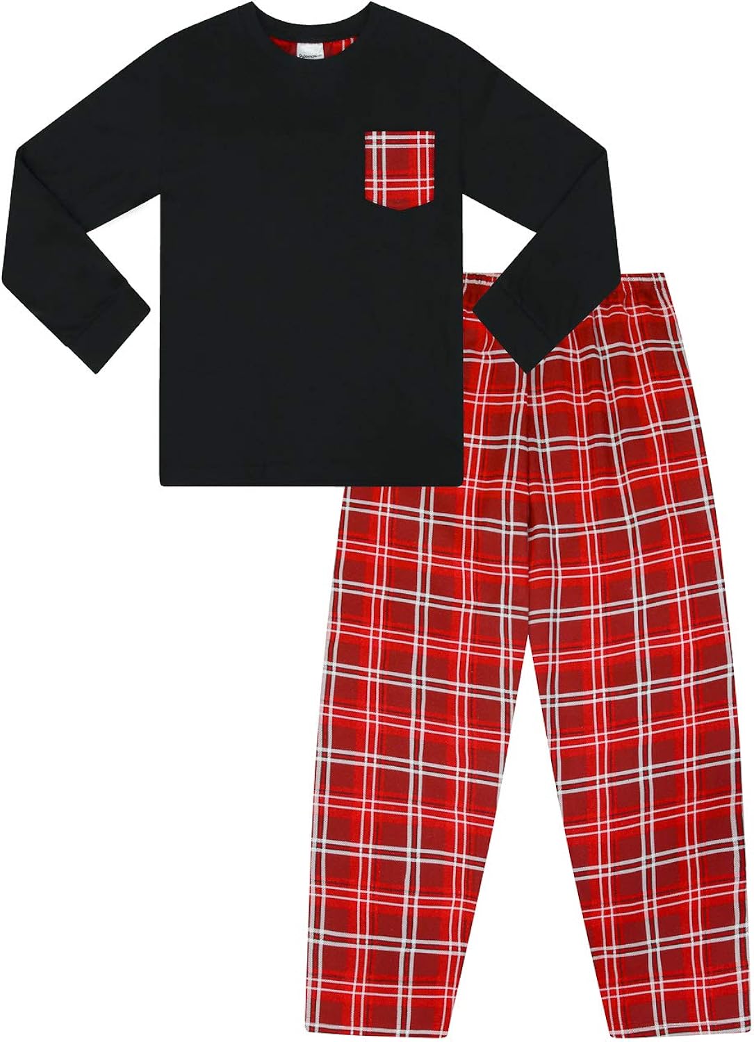 The PyjamaFactory Boys Pyjamas Long Sleeve Top & Woven Red Black Tartan