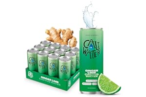 Caliwater - Organic Cactus Water - Ginger and Lime - 5g Sugar, 25 Calories - Coconut Water Alternative - Natural Plant Based Hydration - Skin Care, Electrolyte Drinks - Flavored Water - 12 Cans