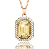 EVEVIC Austrian Crystal Halo Octagon Pendant Necklaces for Women Fashion 14K Gold Plated Dainty Necklace Hypoallergenic Jewelry