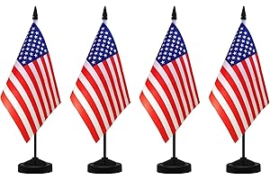NQ American Desk Flag Set, 8.3 X 5.5 Inch Small American Flags on Stick, Mini American Flag with Stand Base, US Flag Decor for Table, Office, Home, Festival Decoration (2 Pack)