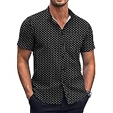 COOFANDY Mens Short Sleeve Button Down Shirts Wrinkle Free Dress Shirts Casual Polka Dot Print Shirt with Pocket