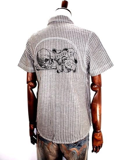 Amazon アイディー Eyedy 西海岸系デザイン バック刺繍 スカル 半袖シャツ M 服 ファッション小物 通販