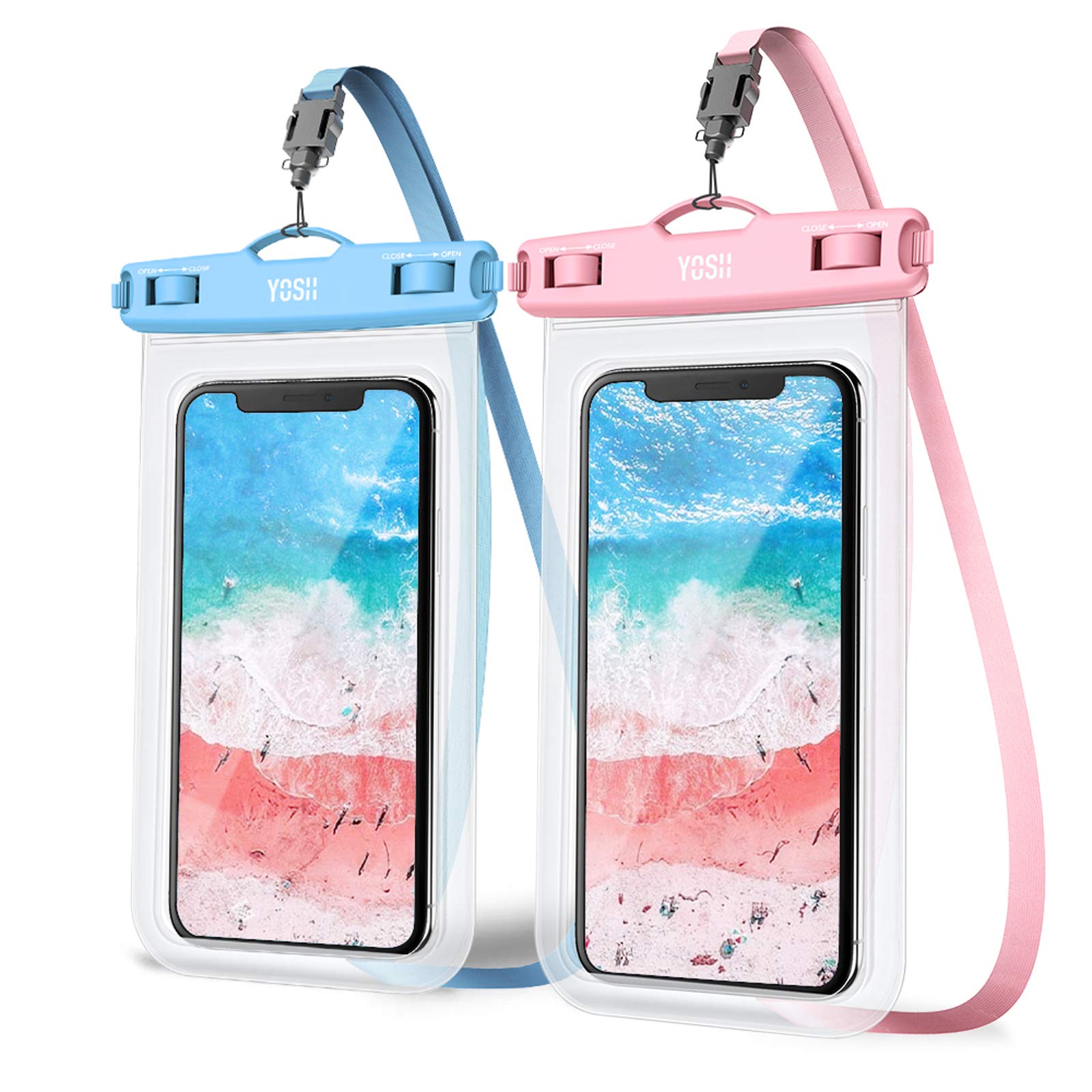 YOSH IPX8 Waterproof Phone Case 2 Pack, Underwater Phone Pouch Dry Bag for Swimming Raining Dustproof for iPhone 17 16 15 14 13 Pro Max Samsung S26 S25 S24 S23 Ultra up to 7.0 inches- Pink and Blue