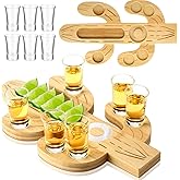Funnymoom Mexican Tequila Shot Board with Glasses Set Fiesta Wooden Serving Tray with 6 Shot Glasses and Salt Lemon Rim Mexican Tequila Gifts for Cinco De Mayo Holiday Liquor Party(Cactus)