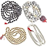 Naisha (Pack of 4) Tulsi Japa Mala, Kamal Gatta Mala (Lotus Seeds), Original Vaijanti Mala & Crystal/Sphatik Agate Mala White Bead 108+1 Beads