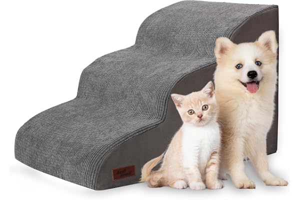 3 Tiers Dog Stairs and Ramp for Small Dogs, Non-Slip Pet Stairs for Beds Or Couches, Pet Steps for Injured Dogs, Elderly Pets