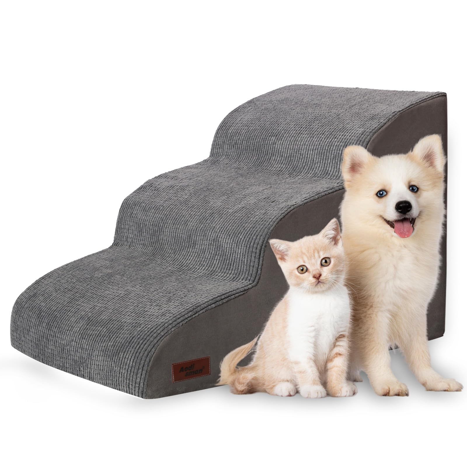 Photo 1 of Aodisman 3-Step Dog Ramp and Stairs for Sofa and Chair - Non-Slip Sturdy Pet Steps for Small Dogs and Cats,15.7" H,Grey