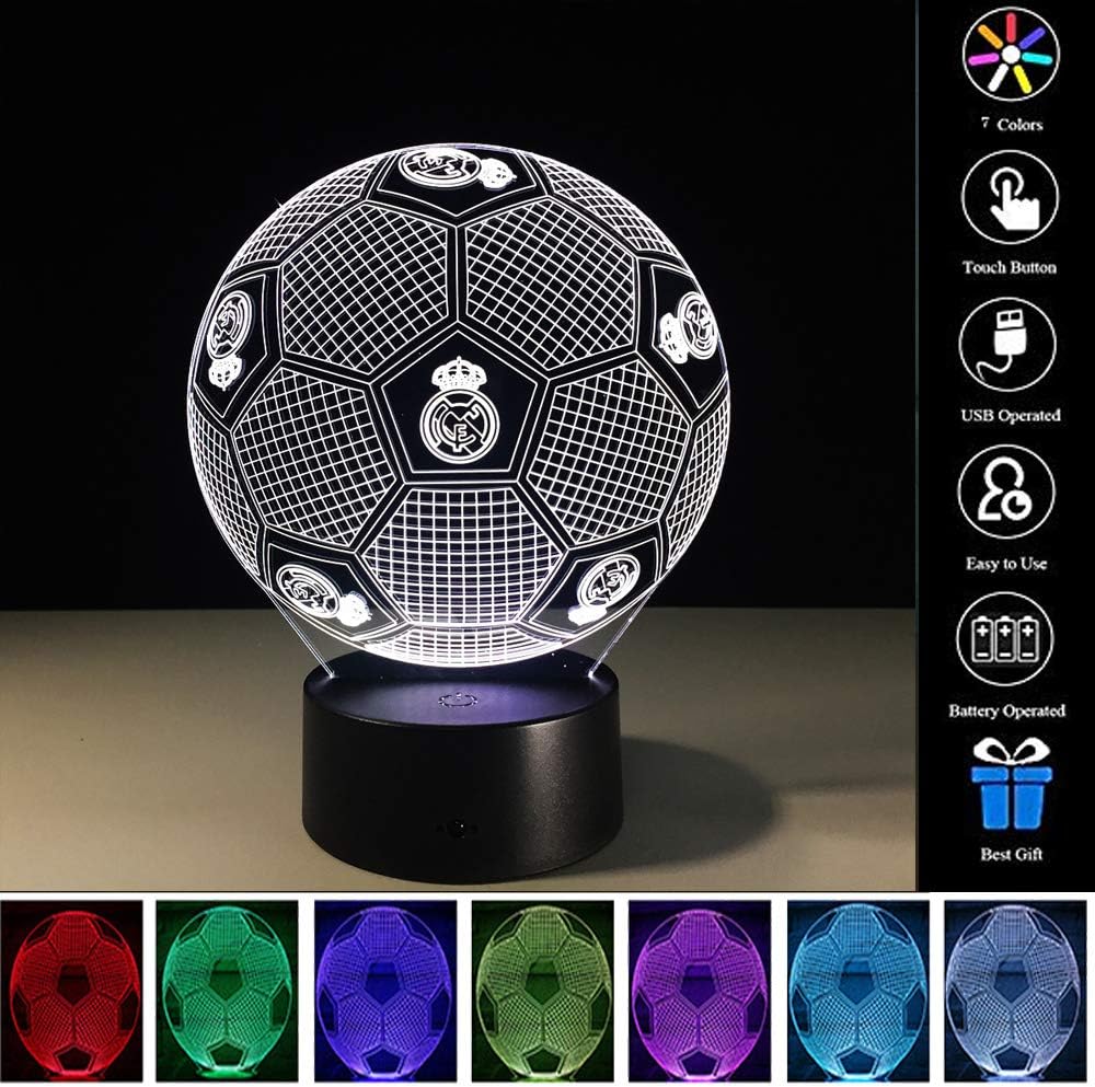 HSJLH Football Team Flag Realmadrid 3D LED Night Light, Touch Switch for Remote Acrylic lamp Light Sleep Bedroom Decorative Fashion Creative