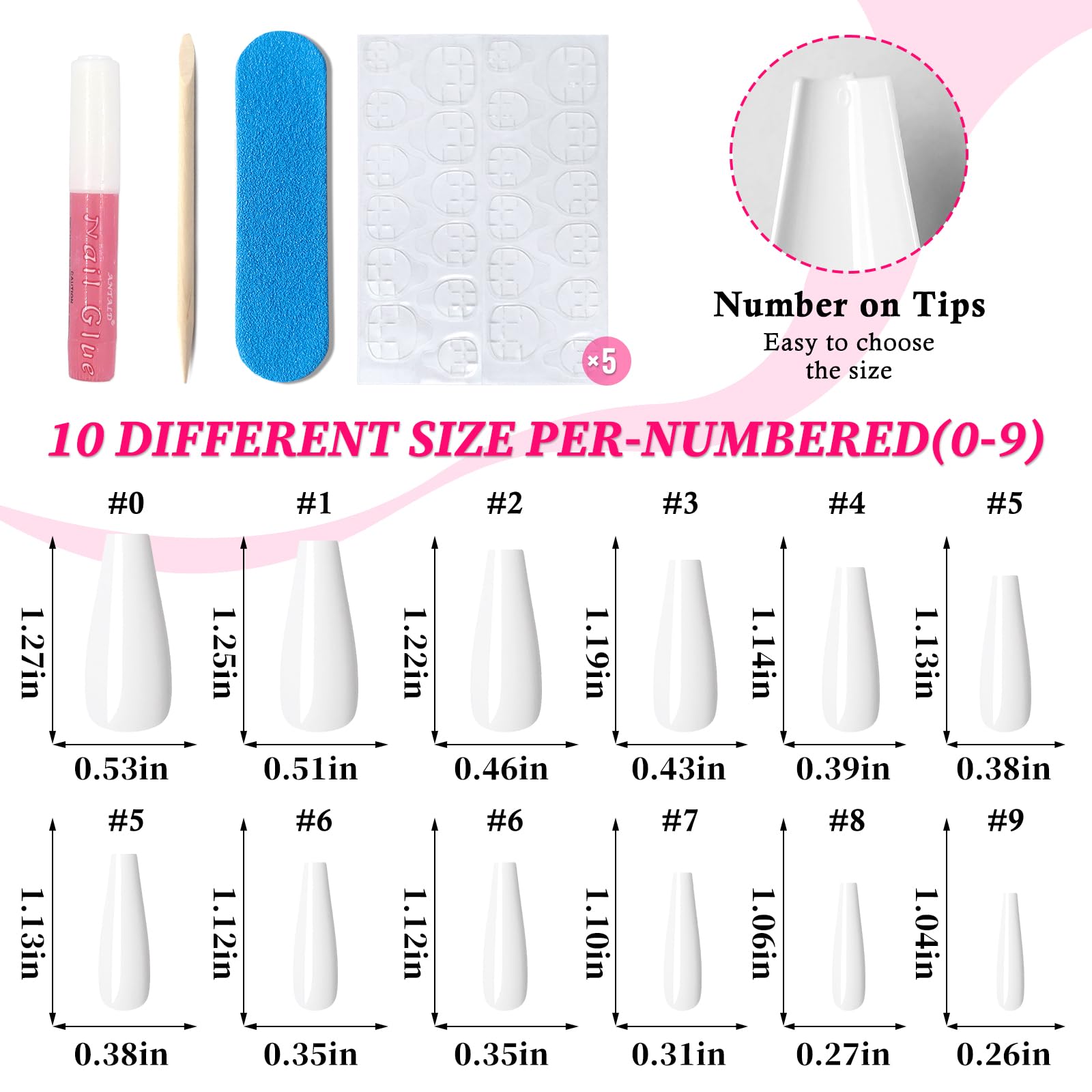 Lifextol 120PC White Coffin Press on Nails Long Fake Nails Press ons with Glue Nail Adhesive Tabs, 12 Sizes Long Acrylic Nails Press on Nails Coffin White Stick Nails Tips Artificial Fingernails - Image 6