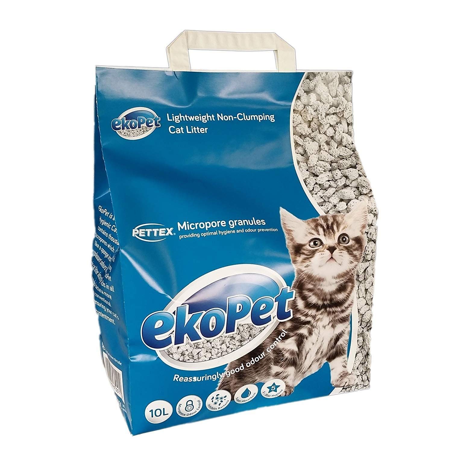 EKO PET Pettex Lightweight Micropore Cat Litter - Medium Size 10L Bag - Lightweight and Non-Clumping Super Absorbent Off White