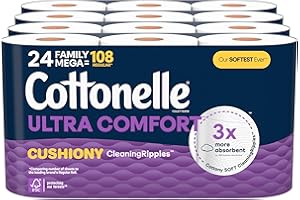 Cottonelle Toilet Paper, 24 Family Mega Rolls = 108 Regular Rolls (4 Packs of 6), Ultra Comfort, Soft Bathroom Tissue, 296 Sh