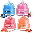 Lip Mask Set, 1 Lip Scrub +3 Overnight Lip Mask, Lip Glowy Balm and Scrub for Women, Exfoliating and Hydrating Dry, Chapped, Crack Lips, 4 Pack Lip Skincare Gift Set