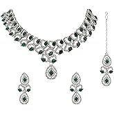 I Jewels Silver Plated Crystal Diamond Necklace & Earrings Jewellery Set for Women