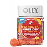 OLLY Probiotic + Prebiotic Gummy, 500 million CFUs, Peachy Peach - 30 Count | Gut Health Support, 500 million CFU of Bacillus Coagulans &amp; Prebiotic FOS, Gluten Free, No Synthetic Colors or Flavors