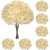 Hollyone 6 Pcs Beige Hydrangea Artificial Flowers Heads with Stems Silk Faux Hydrangea Champagne Fake Flowers for Home Indoor Outdoor DIY Floral Wedding Flower Bouquets Kitchen Table Centerpiece Decor
