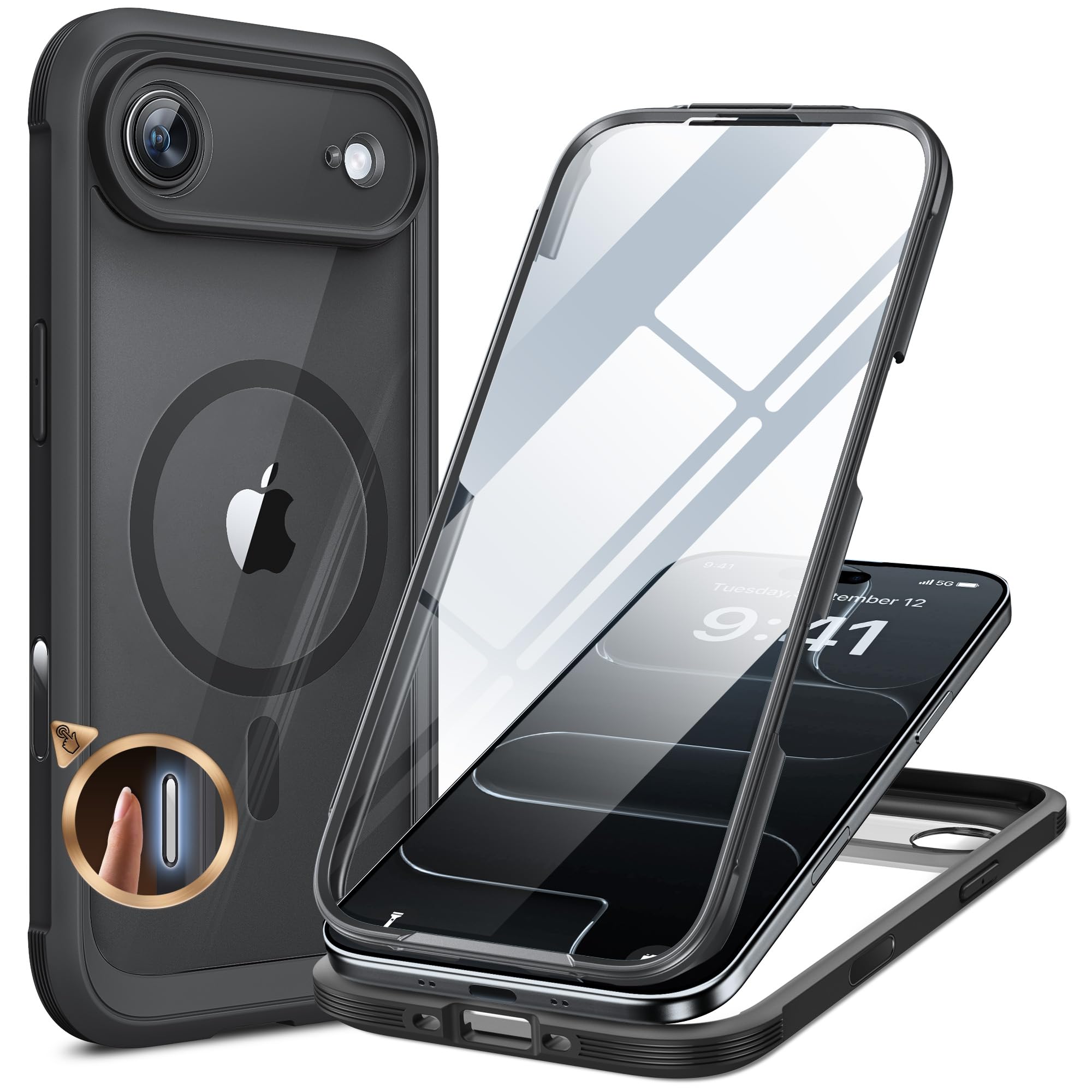 Photo 1 of Miracase Magnetic for iPhone Air Case 6.5-inch with Camera Control, [Compatible with MagSafe] Full-Body Protection Slim Phone Case with Built-in Tempered Glass Screen Protector for 17 Air Case, Black