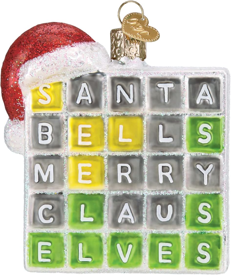 Ornaments - Old World Christmas Merry Words Glass Blown Ornament for Christmas Tree, Handcrafted Holiday Decoration, Holiday Collection