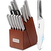 Hancorys Knife Block Set, Japanese Stainless Steel Kitchen Knife Set with Built-in Sharpener, Sharp Knives with Non-slip Ergonomic Handle - Dishwasher Safe, Home Essential Gifts